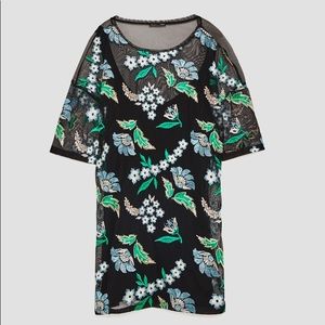 Zara Embroidered Floral Mesh Dress - Size Large